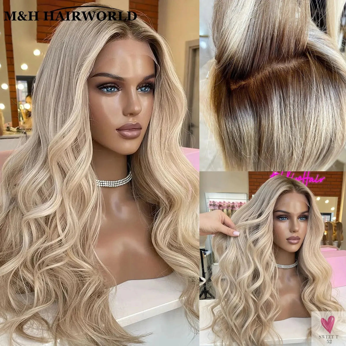 Highlight Ombre Ash Blonde Color Wig 13x3 Curly Synthetic Lace Front Wigs Baby Hair 30Inch Long Wavy Frontal Lace Wigs For Women Sweet T 52