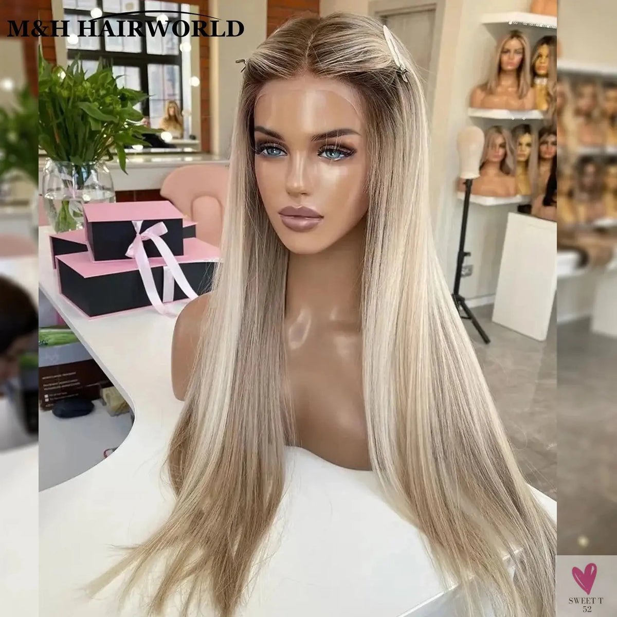 Highlight Ombre Ash Blonde Color Wig 13x3 Curly Synthetic Lace Front Wigs Baby Hair 30Inch Long Wavy Frontal Lace Wigs For Women Sweet T 52