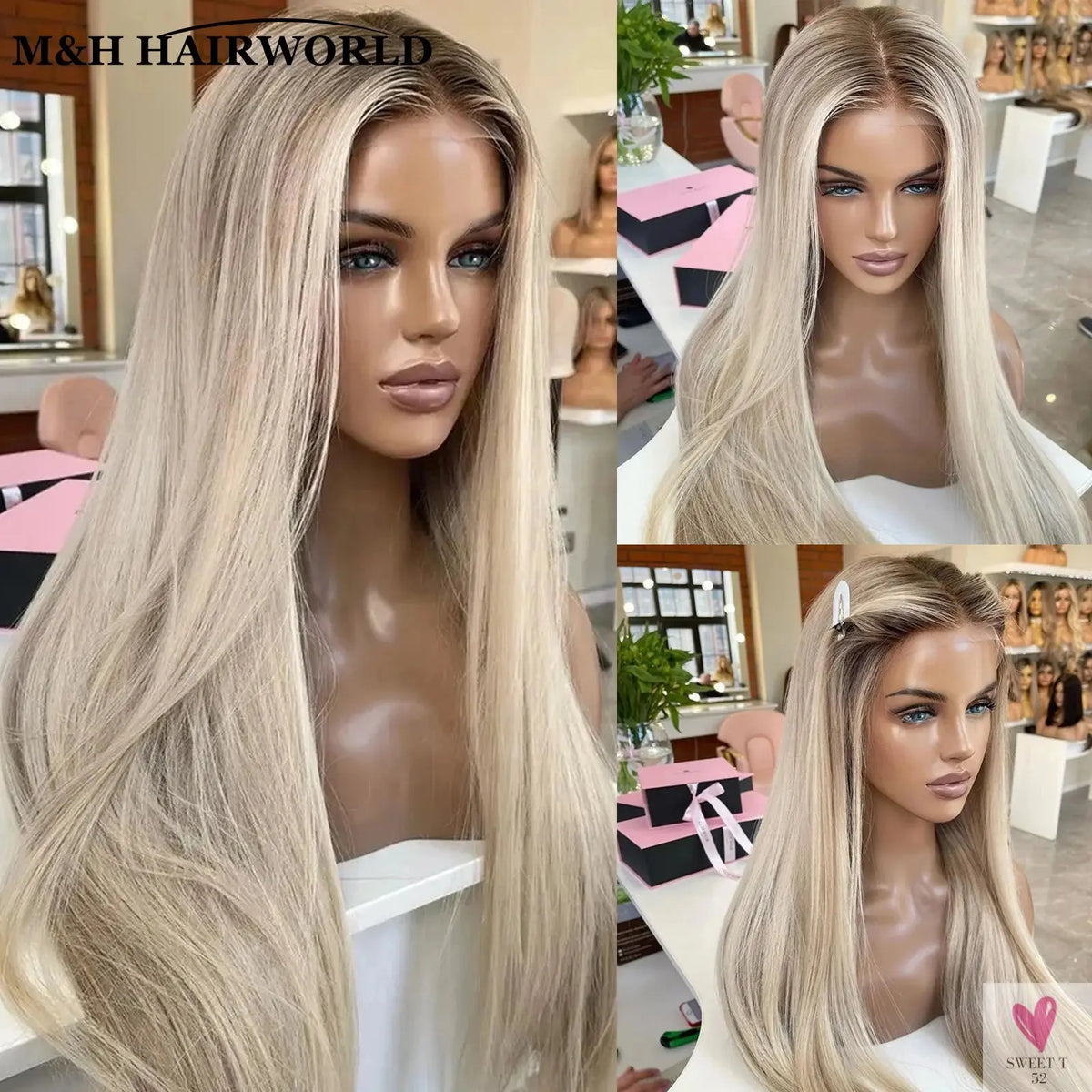 Highlight Ombre Ash Blonde Color Wig 13x3 Curly Synthetic Lace Front Wigs Baby Hair 30Inch Long Wavy Frontal Lace Wigs For Women Sweet T 52