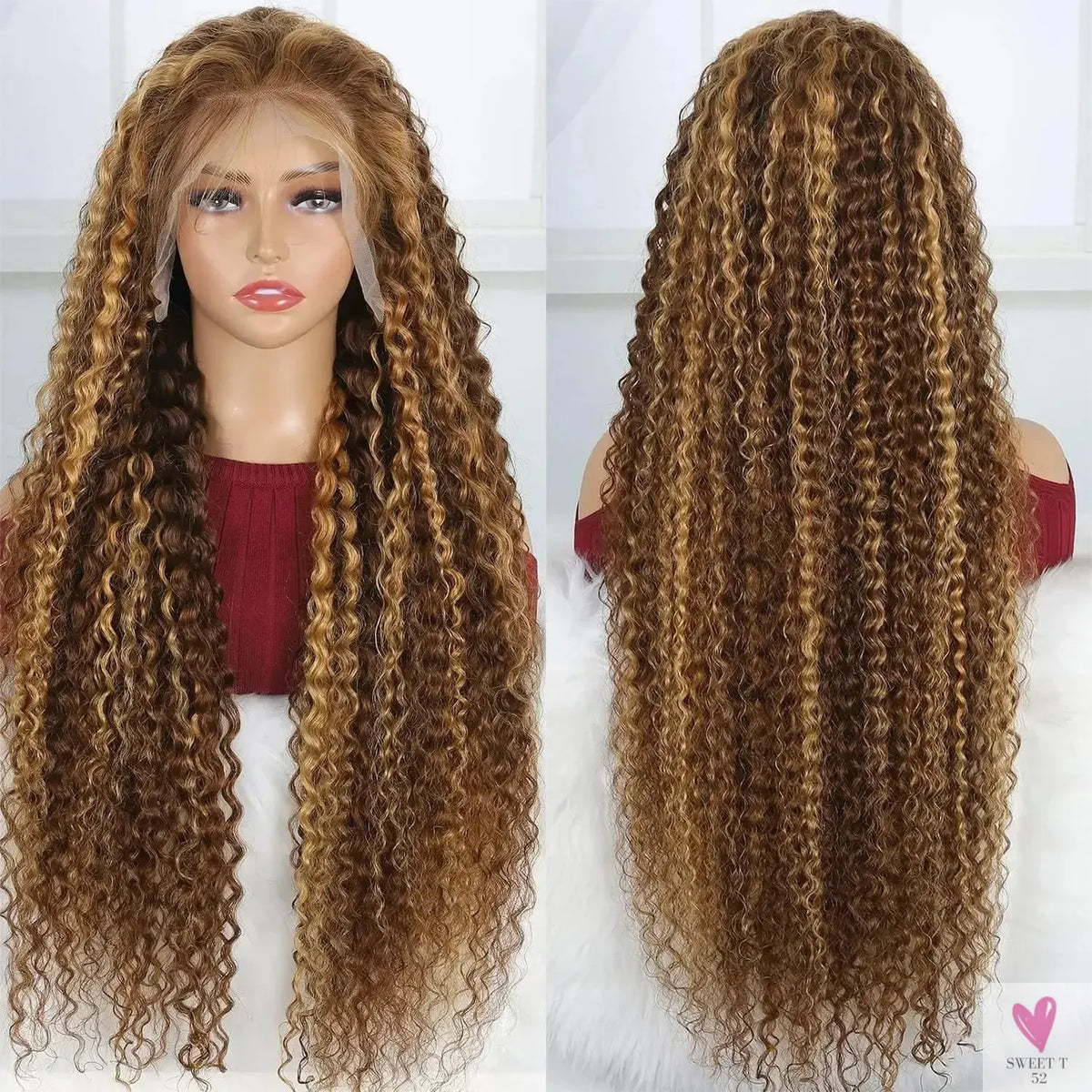 Highlights - Deep Wave Frontal Wigs, 13x6 Hd Brown Lace Human Hair Wigs, Glueless, Ready To Wear for Women Sweet T 52