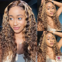 Highlights - Deep Wave Frontal Wigs, 13x6 Hd Brown Lace Human Hair Wigs, Glueless, Ready To Wear for Women Sweet T 52