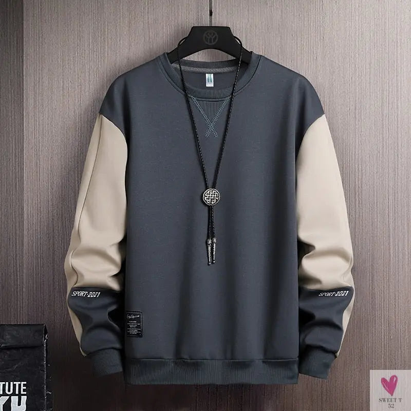 Hip-Hop Long Sleeve T-Shirt for Men and Boys, Loose Fit, O-Neck, With Patchwork-Shirts & tops-SWEET T 52