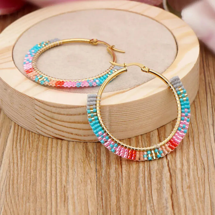 Hoop Earrings/Stainless Steel Earrings - Miyuki Beaded Earrings for Women & Girls,Trendy Bohemian Pendientes-Earrings-SWEET T 52