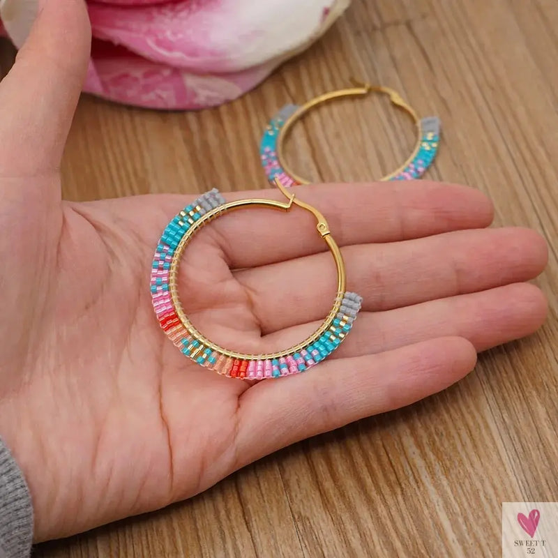 Hoop Earrings/Stainless Steel Earrings - Miyuki Beaded Earrings for Women & Girls,Trendy Bohemian Pendientes-Earrings-SWEET T 52
