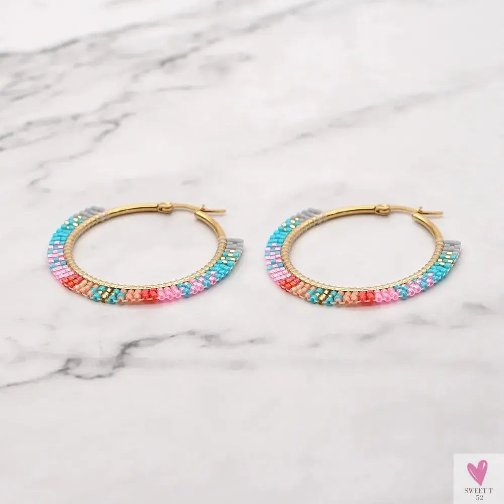 Hoop Earrings/Stainless Steel Earrings - Miyuki Beaded Earrings for Women & Girls,Trendy Bohemian Pendientes-Earrings-SWEET T 52