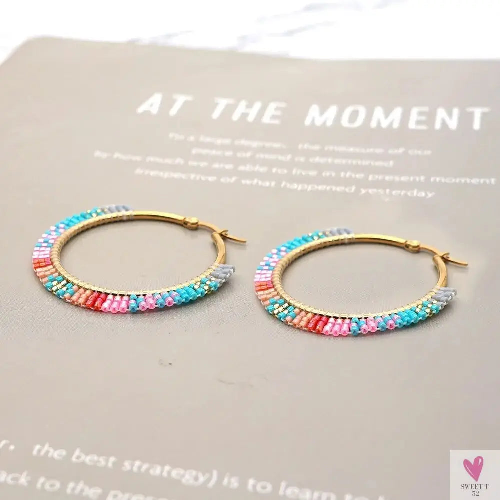 Hoop Earrings/Stainless Steel Earrings - Miyuki Beaded Earrings for Women & Girls,Trendy Bohemian Pendientes-Earrings-SWEET T 52