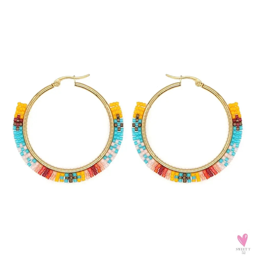 Hoop Earrings/Stainless Steel Earrings - Miyuki Beaded Earrings for Women & Girls,Trendy Bohemian Pendientes-Earrings-SWEET T 52