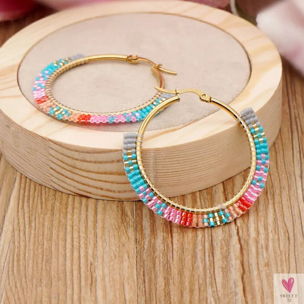 Hoop Earrings/Stainless Steel Earrings - Miyuki Beaded Earrings for Women & Girls,Trendy Bohemian Pendientes-Earrings-SWEET T 52