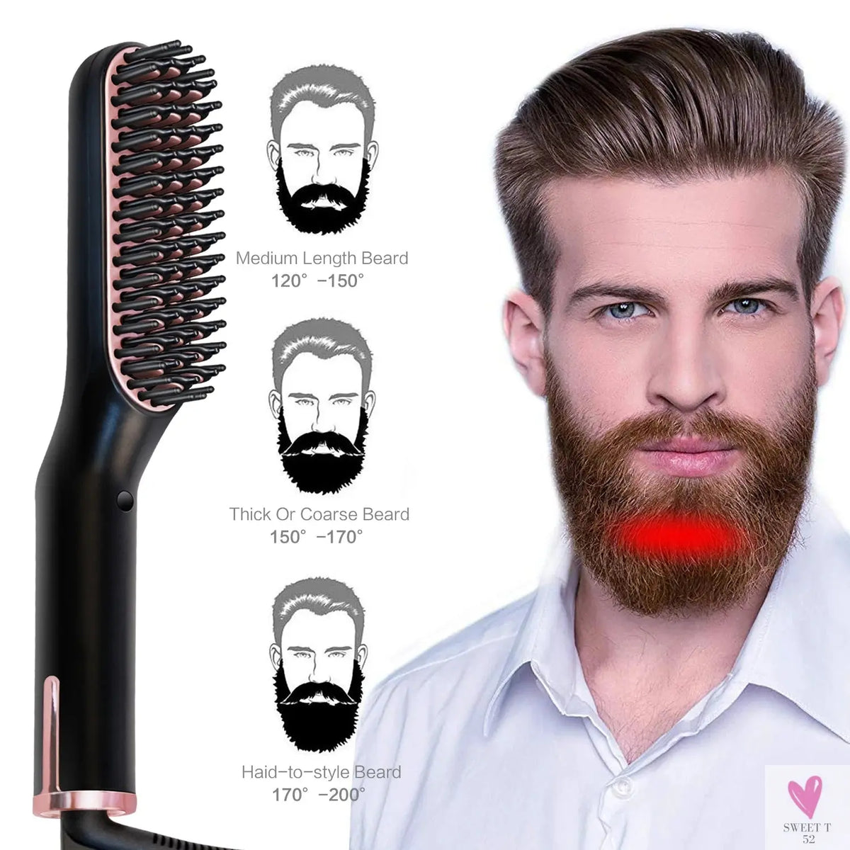 Hot Comb Straightener Heating Comb For Men Beard Electric Negative Ion Hair Straightening Brush Wet Dry Use Quick Hair Styler SWEET T 52