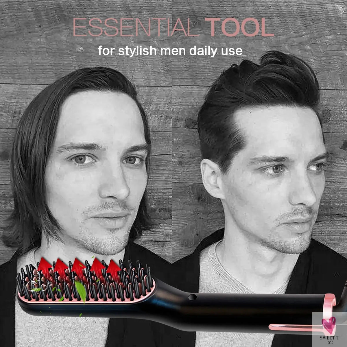 Hot Comb Straightener Heating Comb For Men Beard Electric Negative Ion Hair Straightening Brush Wet Dry Use Quick Hair Styler SWEET T 52