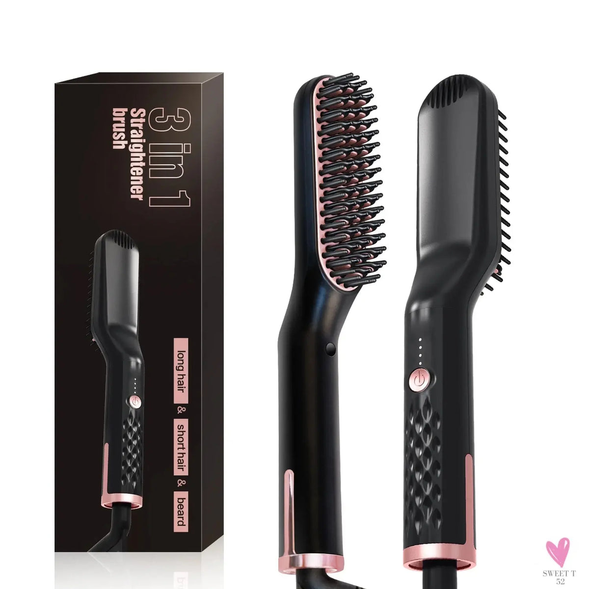 Hot Comb Straightener Heating Comb For Men Beard Electric Negative Ion Hair Straightening Brush Wet Dry Use Quick Hair Styler SWEET T 52