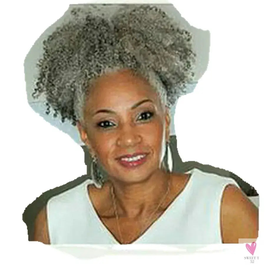 Hot Virgin Grey Human Hair Afro Puff Kinky Curly Ponytail 100g Sweet T 52