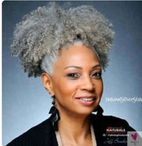 Hot Virgin Grey Human Hair Afro Puff Kinky Curly Ponytail 100g Sweet T 52