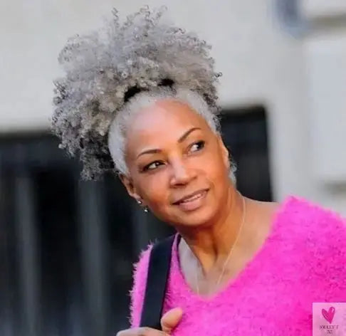 Hot Virgin Grey Human Hair Afro Puff Kinky Curly Ponytail 100g Sweet T 52