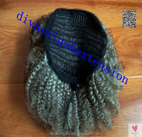 Hot Virgin Grey Human Hair Afro Puff Kinky Curly Ponytail 100g Sweet T 52