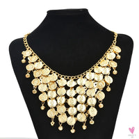 Indian Jewelry Set - Golden Alloy Portrait Coin Bell Tassel Choker Necklace/Earrings for Women Sweet T 52