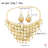 Indian Jewelry Set - Golden Alloy Portrait Coin Bell Tassel Choker Necklace/Earrings for Women Sweet T 52