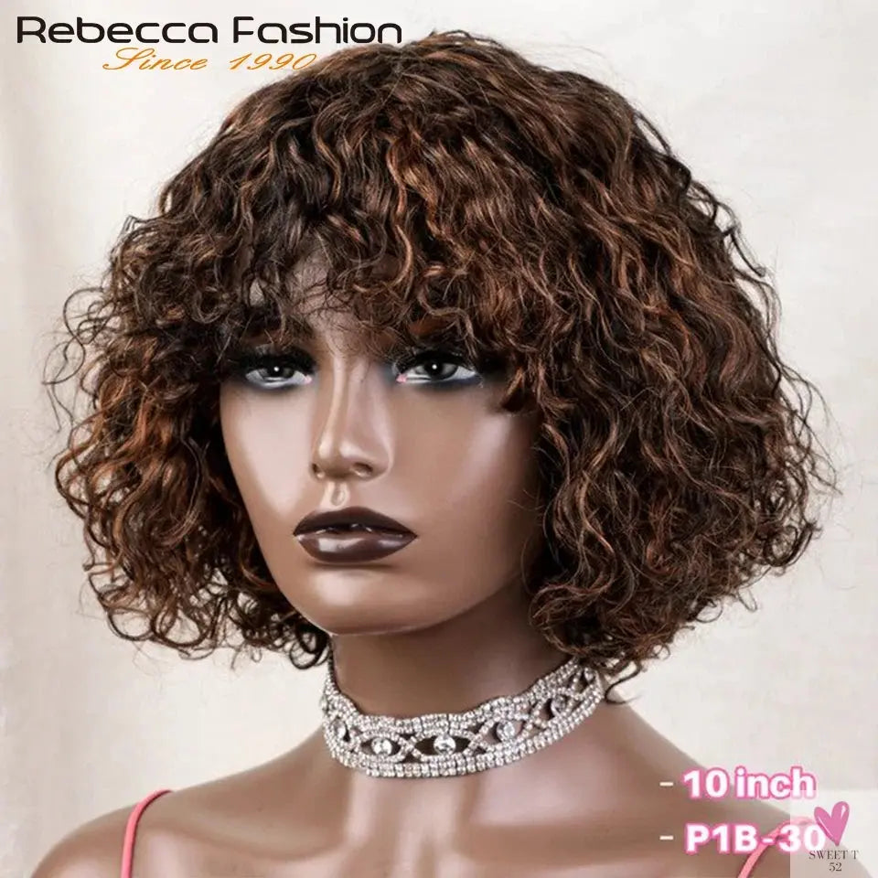 Jerry Curly Short Pixie Bob Cut Human Hair Wigs With Bang Honey Blonde Ombre Color For Black Women Remy Hair Full Machine Made Sweet T 52