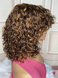 Jerry Curly Short Pixie Bob Cut Human Hair Wigs With Bang Honey Blonde Ombre Color For Black Women Remy Hair Full Machine Made Sweet T 52