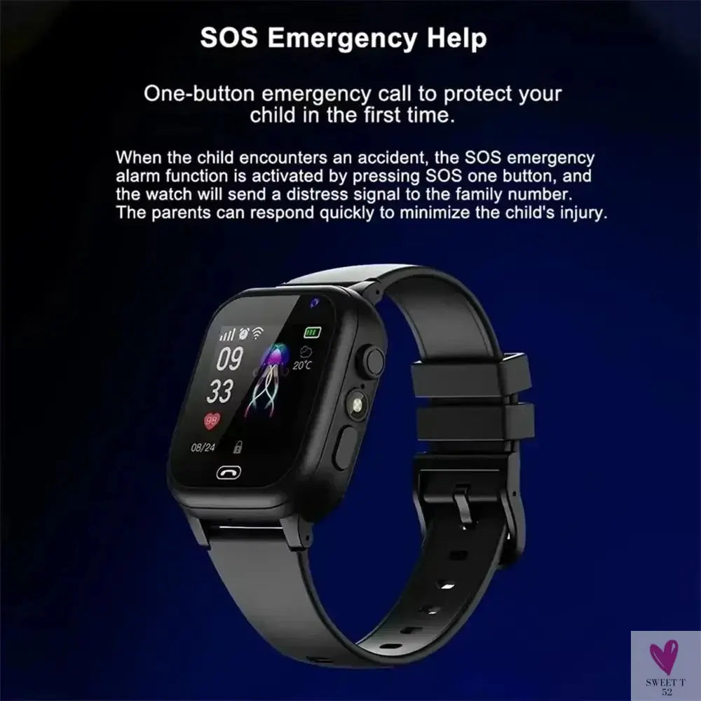 Kids 4G Smart Watch - SOS, GPS Location, Video Call, Sim Card. Child Smart Watch/Camera, Waterproof Watch For Boys Girls Sweet T 52
