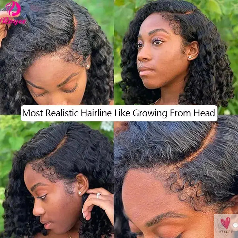 Kinky Curly Edged Short Bob - Human Hair Transparent Lace Front Wigs for Women & Girls, Remy Human Hair SWEET T 52