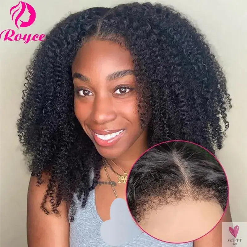 Kinky Curly Edged Short Bob - Human Hair Transparent Lace Front Wigs for Women & Girls, Remy Human Hair SWEET T 52