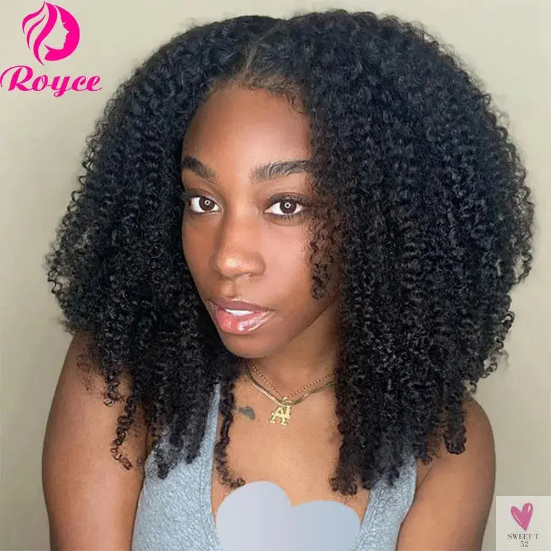 Kinky Curly Edged Short Bob - Human Hair Transparent Lace Front Wigs for Women & Girls, Remy Human Hair SWEET T 52