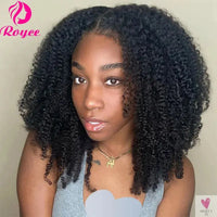 Kinky Curly Edged Short Bob - Human Hair Transparent Lace Front Wigs for Women & Girls, Remy Human Hair SWEET T 52