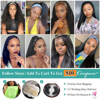 Kinky Straight Headband Glueless Wigs, Full Machine Made Wigs, 180/250% Density, Brazilian Remy Human Hair Scarf Wigs For Women-hair accessories-SWEET T 52