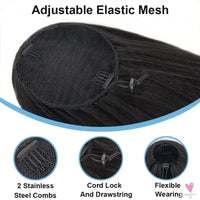 Kinky Straight Ponytail Human Hair Extension 100% Real Hair Wrap Around Drawstring In Ponytail Natural Black 1b 100g For Women Sweet T 52