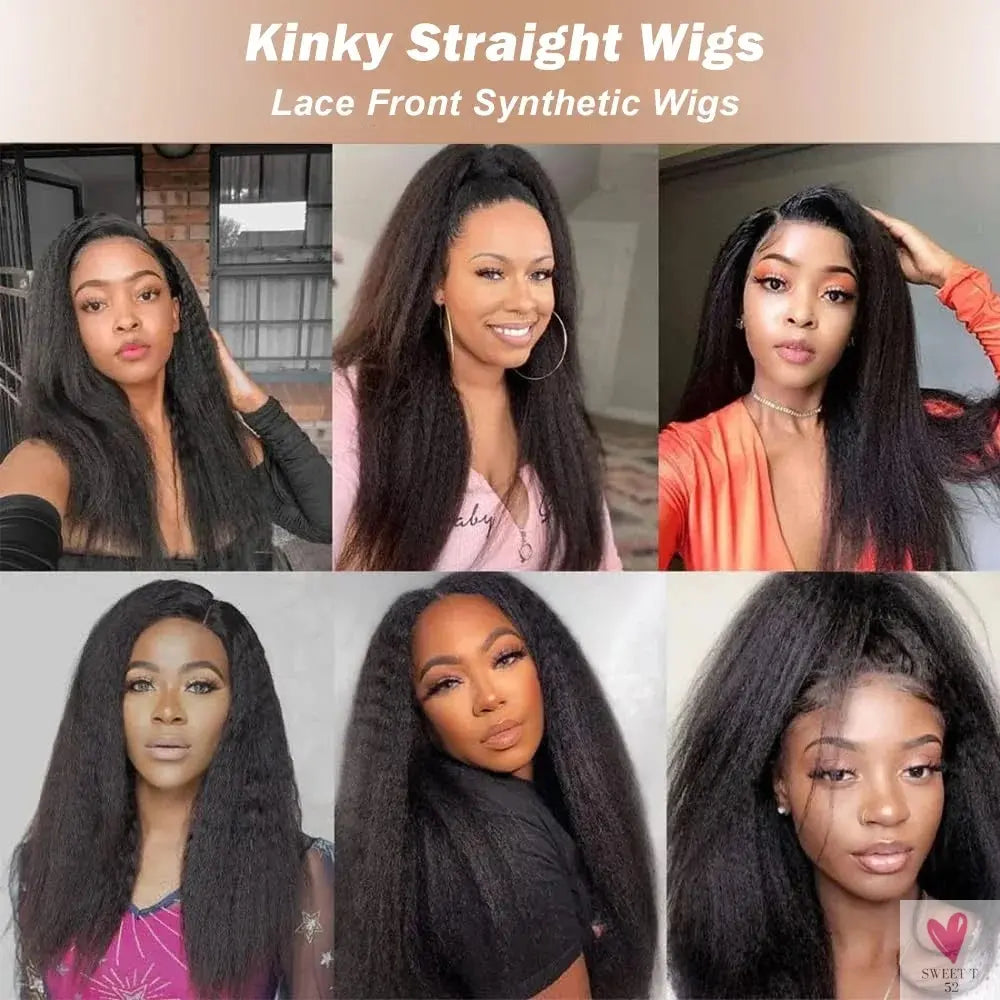 Kinky Straight Synthetic Lace Front Wigs for Women - 13x4/13X6 Lace Front Wig, Pre-Plucked Sweet T 52
