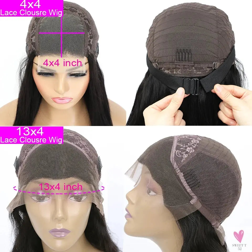 Kinky Straight Yaki Lace Frontal Human Hair Wigs, Glueless Wigs, Easy To Wear, Brazilian Sweet T 52