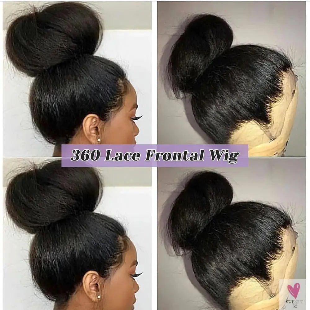 Kinky Straight, Invisible Strap, 360 Full Lace Glueless Wig - Human Hair Pre Cut HD 360 Lace Front Wig, Pre-Plucked Human Hair Wigs Sweet T 52