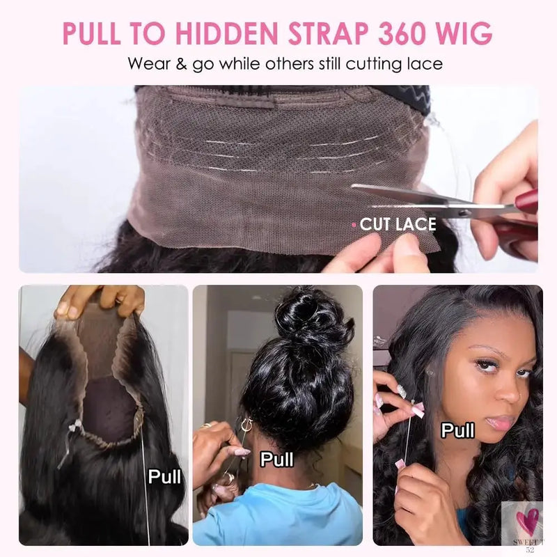 Kinky Straight, Invisible Strap, 360 Full Lace Glueless Wig - Human Hair Pre Cut HD 360 Lace Front Wig, Pre-Plucked Human Hair Wigs Sweet T 52