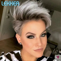 Lace Pixie Part Human Hair Short Straight Bob With Bangs - Brazilian Remy Wigs, Natural, Glueless Ombre Colors for Women and Girls