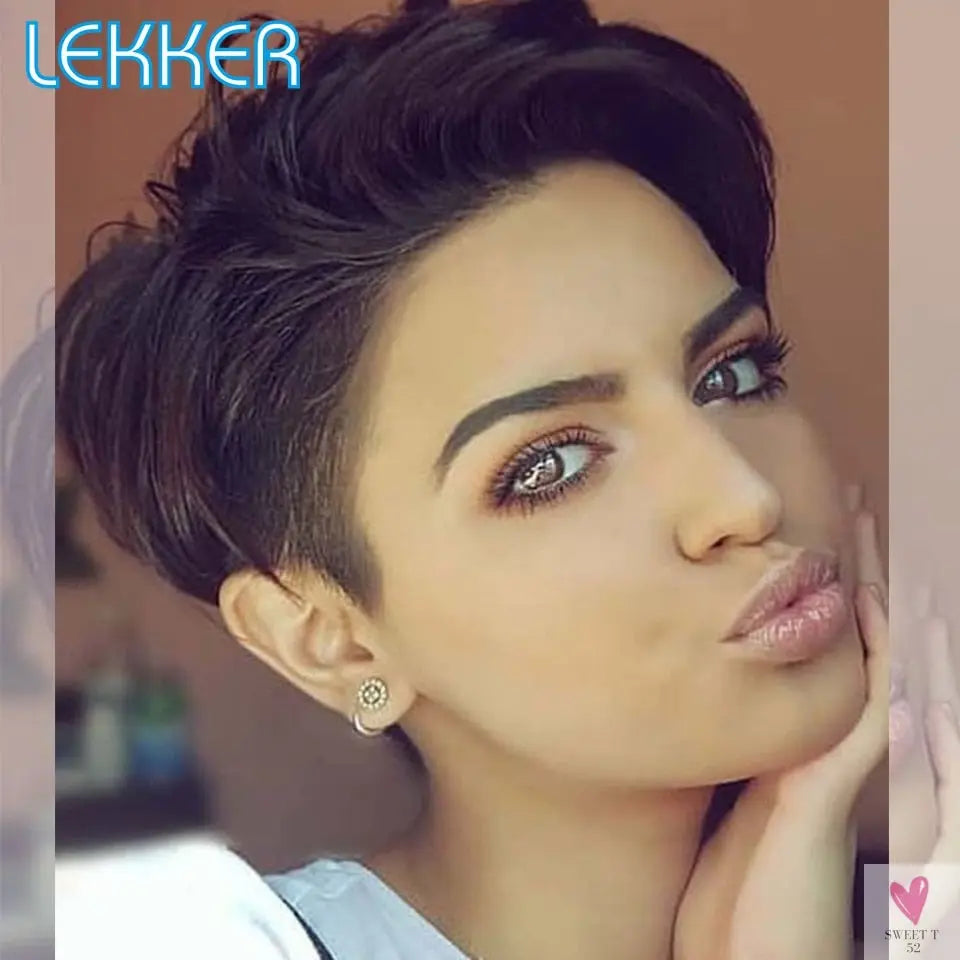 Lace Pixie Part Human Hair Short Straight Bob With Bangs - Brazilian Remy Wigs, Natural, Glueless Ombre Colors for Women and Girls