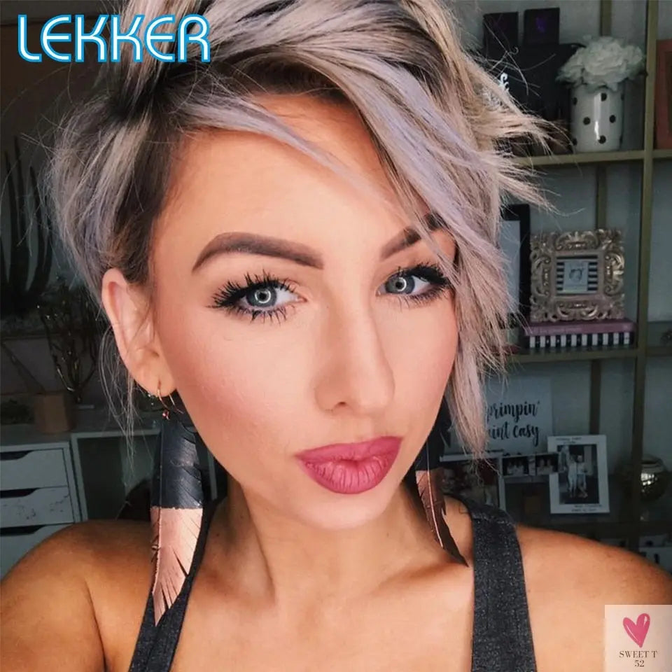 Lace Pixie Part Human Hair Short Straight Bob With Bangs - Brazilian Remy Wigs, Natural, Glueless Ombre Colors for Women and Girls