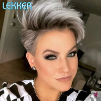 Lace Pixie Part Human Hair Short Straight Bob With Bangs - Brazilian Remy Wigs, Natural, Glueless Ombre Colors for Women and Girls