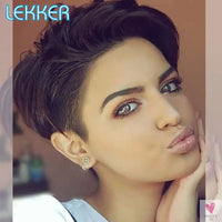 Lace Pixie Part Human Hair Short Straight Bob With Bangs - Brazilian Remy Wigs, Natural, Glueless Ombre Colors for Women and Girls