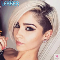 Lace Pixie Part Human Hair Short Straight Bob With Bangs - Brazilian Remy Wigs, Natural, Glueless Ombre Colors for Women and Girls