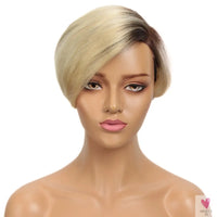 Lace Pixie Part Human Hair Short Straight Bob With Bangs - Brazilian Remy Wigs, Natural, Glueless Ombre Colors for Women and Girls