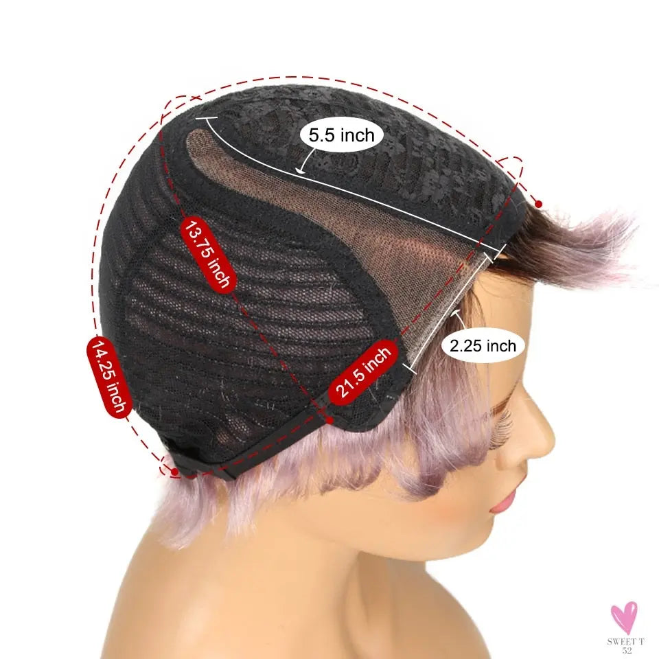 Lace Pixie Part Human Hair Short Straight Bob With Bangs - Brazilian Remy Wigs, Natural, Glueless Ombre Colors for Women and Girls