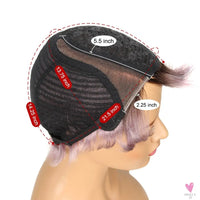 Lace Pixie Part Human Hair Short Straight Bob With Bangs - Brazilian Remy Wigs, Natural, Glueless Ombre Colors for Women and Girls