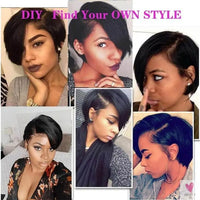 Lace Pixie Part Human Hair Short Straight Bob With Bangs - Brazilian Remy Wigs, Natural, Glueless Ombre Colors for Women and Girls