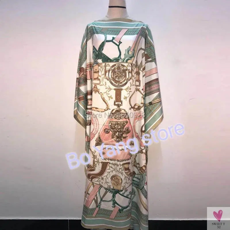 Lady's Silk African Kaftan Dresses - Loose Batwing Sleeve Kaftans Sweet T 52