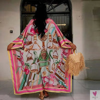 Lady's Silk African Kaftan Dresses - Loose Batwing Sleeve Kaftans Sweet T 52