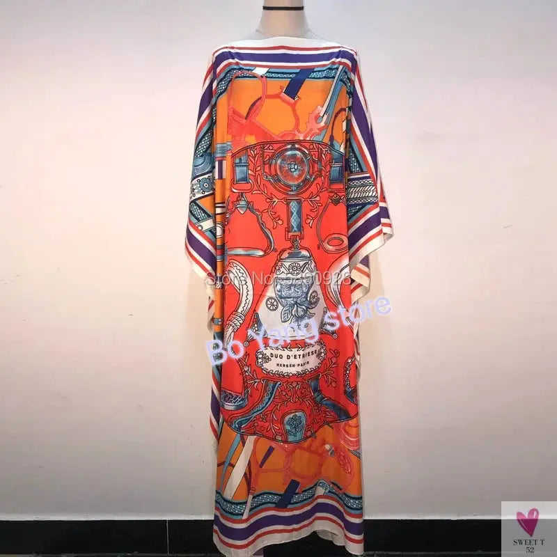 Lady's Silk African Kaftan Dresses - Loose Batwing Sleeve Kaftans Sweet T 52