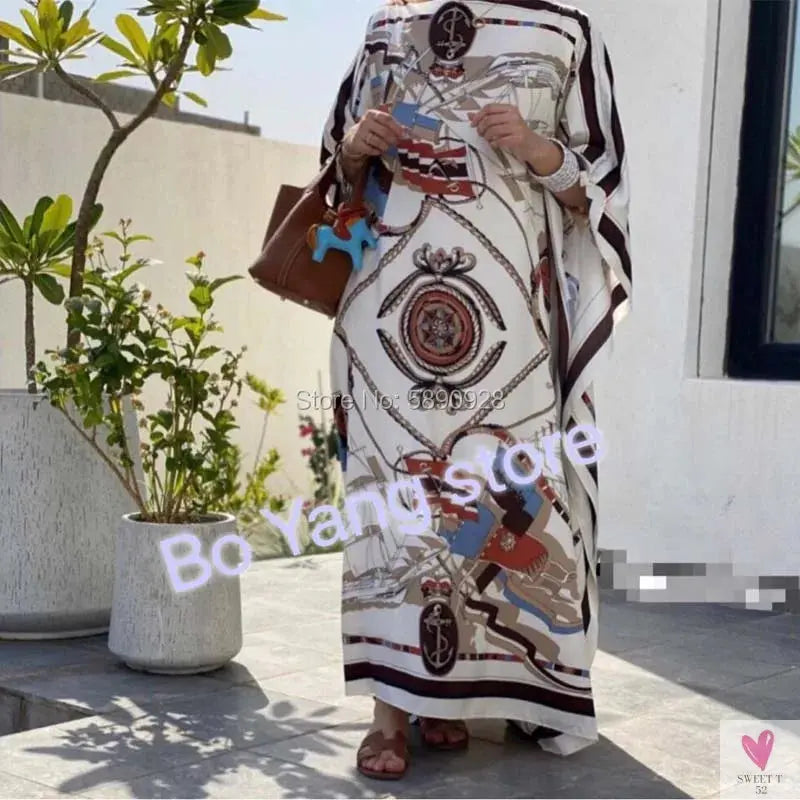 Lady's Silk African Kaftan Dresses - Loose Batwing Sleeve Kaftans Sweet T 52