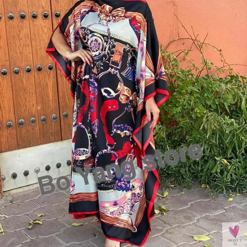 Lady's Silk African Kaftan Dresses - Loose Batwing Sleeve Kaftans Sweet T 52