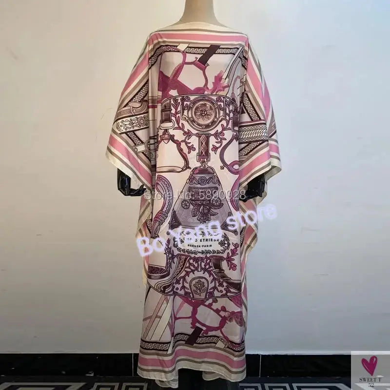 Lady's Silk African Kaftan Dresses - Loose Batwing Sleeve Kaftans Sweet T 52